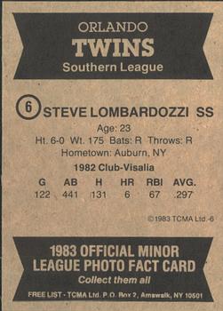 1983 TCMA Orlando Twins #6 Steve Lombardozzi Back