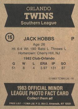 1983 TCMA Orlando Twins #16 Jack Hobbs Back