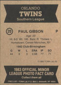 1983 TCMA Orlando Twins #20 Paul Gibson Back
