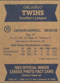 1983 TCMA Orlando Twins #25 Carson Carroll Back