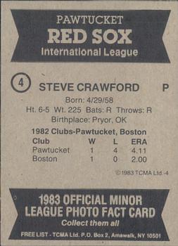 1983 TCMA Pawtucket Red Sox #4 Steve Crawford Back