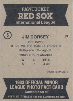 1983 TCMA Pawtucket Red Sox #6 Jim Dorsey Back