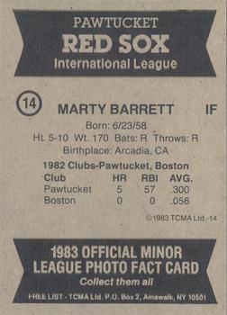 1983 TCMA Pawtucket Red Sox #14 Marty Barrett Back