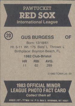 1983 TCMA Pawtucket Red Sox #20 Gus Burgess Back