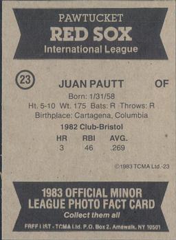1983 TCMA Pawtucket Red Sox #23 Juan Pautt Back