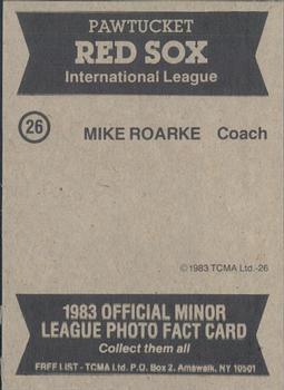1983 TCMA Pawtucket Red Sox #26 Mike Roarke Back