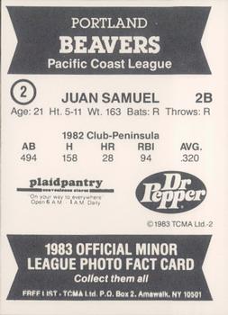 1983 TCMA Portland Beavers #2 Juan Samuel Back