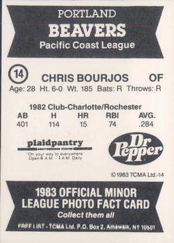1983 TCMA Portland Beavers #14 Chris Bourjos Back