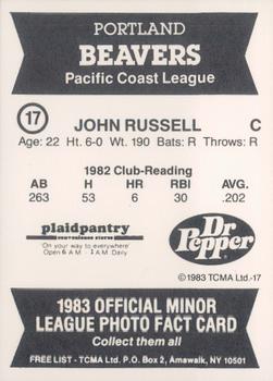 1983 TCMA Portland Beavers #17 John Russell Back