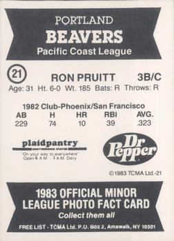 1983 TCMA Portland Beavers #21 Ron Pruitt Back