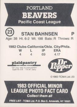 1983 TCMA Portland Beavers #23 Stan Bahnsen Back