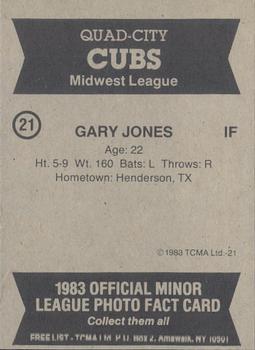 1983 TCMA Quad City Cubs #21 Gary Jones Back