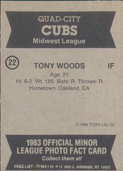 1983 TCMA Quad City Cubs #22 Tony Woods Back