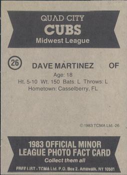 1983 TCMA Quad City Cubs #26 Dave Martinez Back