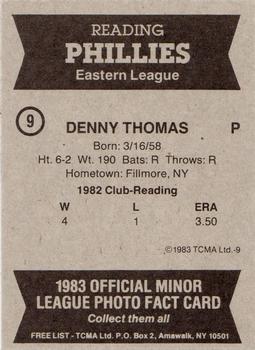 1983 TCMA Reading Phillies #9 Denny Thomas Back