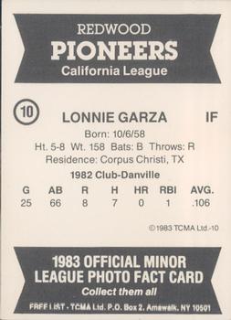 1983 TCMA Redwood Pioneers #10 Lonnie Garza Back