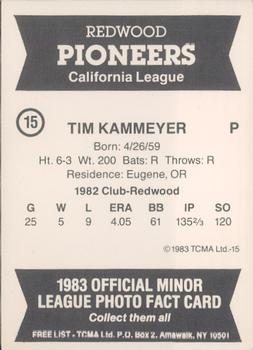 1983 TCMA Redwood Pioneers #15 Tim Kammeyer Back