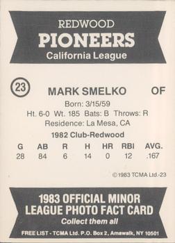 1983 TCMA Redwood Pioneers #23 Mark Smelko Back