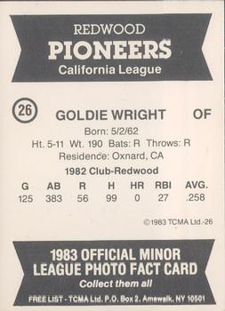 1983 TCMA Redwood Pioneers #26 Goldie Wright Back