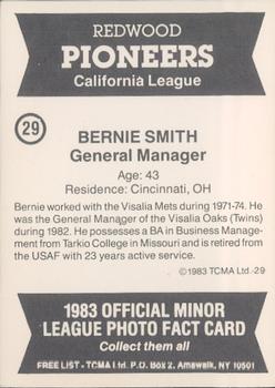 1983 TCMA Redwood Pioneers #29 Bernie Smith Back