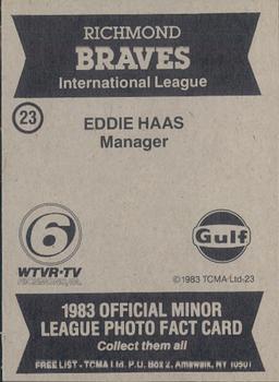 1983 TCMA Richmond Braves #23 Eddie Haas Back