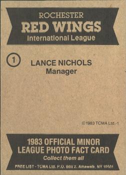 1983 TCMA Rochester Red Wings #1 Lance Nichols Back