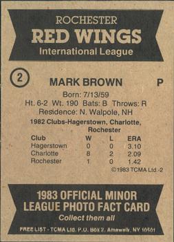 1983 TCMA Rochester Red Wings #2 Mark Brown Back