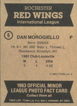 1983 TCMA Rochester Red Wings #6 Dan Morogiello Back