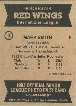 1983 TCMA Rochester Red Wings #8 Mark Smith Back