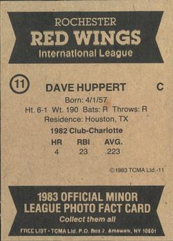 1983 TCMA Rochester Red Wings #11 Dave Huppert Back