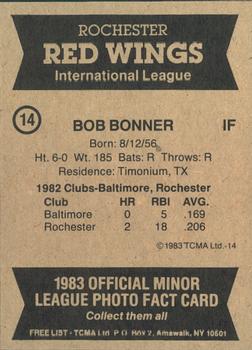 1983 TCMA Rochester Red Wings #14 Bob Bonner Back