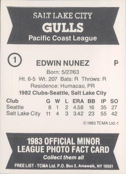 1983 TCMA Salt Lake City Gulls #1 Edwin Nunez Back