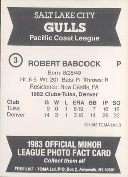 1983 TCMA Salt Lake City Gulls #3 Robert Babcock Back