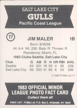 1983 TCMA Salt Lake City Gulls #17 Jim Maler Back