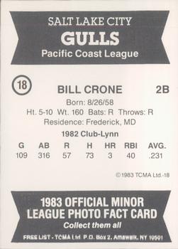 1983 TCMA Salt Lake City Gulls #18 Bill Crone Back