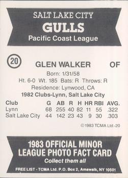 1983 TCMA Salt Lake City Gulls #20 Glen Walker Back