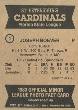 1983 TCMA St. Petersburg Cardinals #1 Joe Boever Back
