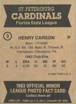 1983 TCMA St. Petersburg Cardinals #3 Henry Carson Back