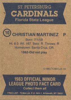 1983 TCMA St. Petersburg Cardinals #10 Cristian Martinez Back