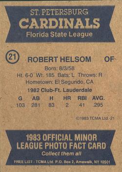 1983 TCMA St. Petersburg Cardinals #21 Robert Helsom Back