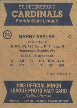 1983 TCMA St. Petersburg Cardinals #24 Barry Sayler Back
