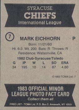 1983 TCMA Syracuse Chiefs #7 Mark Eichhorn Back