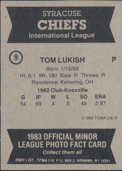 1983 TCMA Syracuse Chiefs #9 Tom Lukish Back