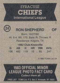 1983 TCMA Syracuse Chiefs #24 Ron Shepherd Back