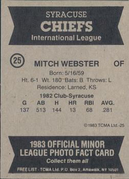 1983 TCMA Syracuse Chiefs #25 Mitch Webster Back