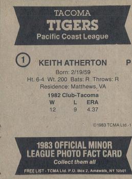 1983 TCMA Tacoma Tigers #1 Keith Atherton Back