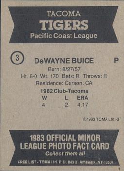1983 TCMA Tacoma Tigers #3 DeWayne Buice Back