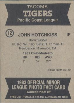 1983 TCMA Tacoma Tigers #12 John Hotchkiss Back