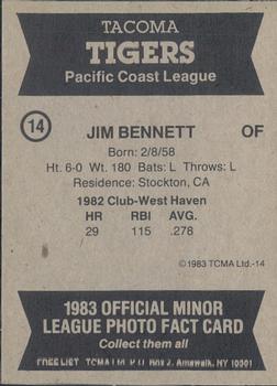 1983 TCMA Tacoma Tigers #14 Jim Bennett Back