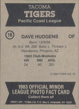 1983 TCMA Tacoma Tigers #16 Dave Hudgens Back